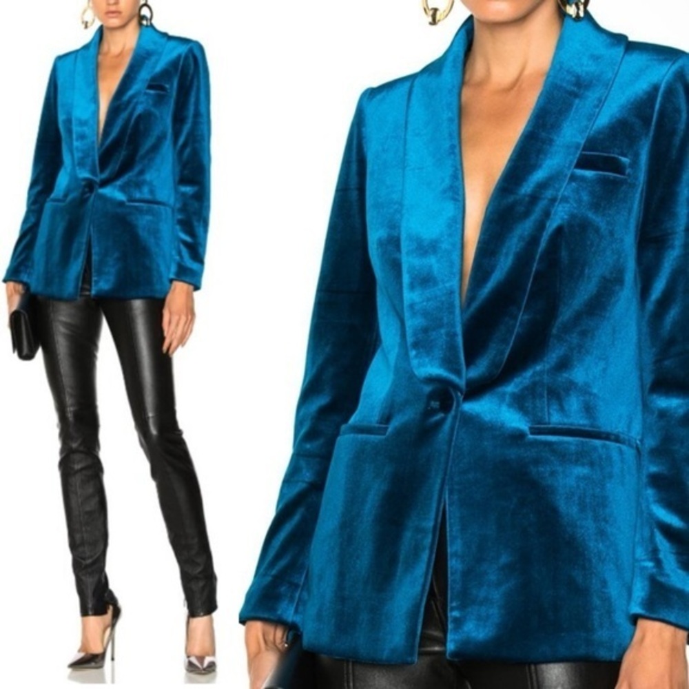 Self-Portrait Elf-Portrait Teal Velvet Blue Long Sleeve Jacket M
